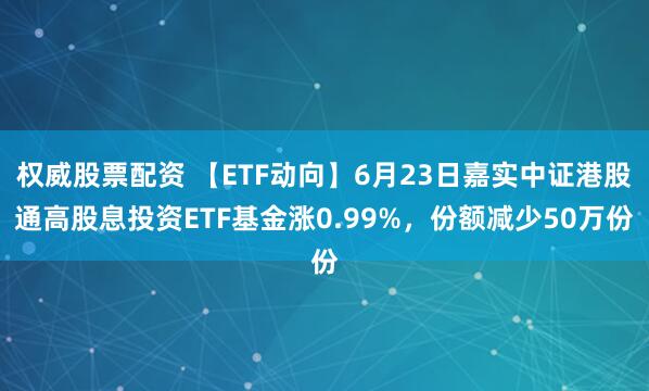 权威股票配资 【ETF动向】6月23日嘉实中证港股通高股息投资ETF基金涨0.99%，份额减少50万份